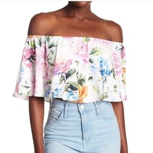 Show Me Your Mumu Women's White Floral Heidi Ruffle Crop Top Small 🤍